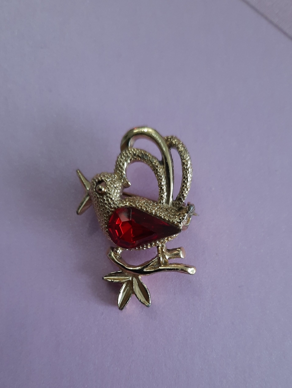 Gerry's Gold-Tone Bird Brooch with Red Gem Accent